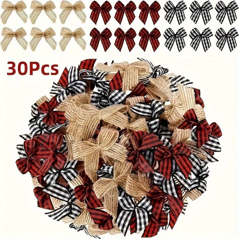 30 Mini Red & Black Plaid Ribbon Bows - Ideal for Christmas and Holiday Decor