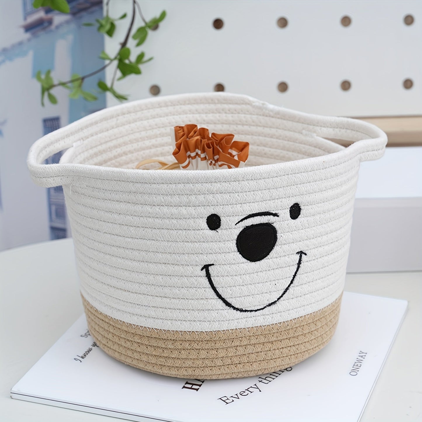 Rope Woven Storage Basket with Cartoon Design - Perfect for Toys, Desktop Storage, Laundry, and More!