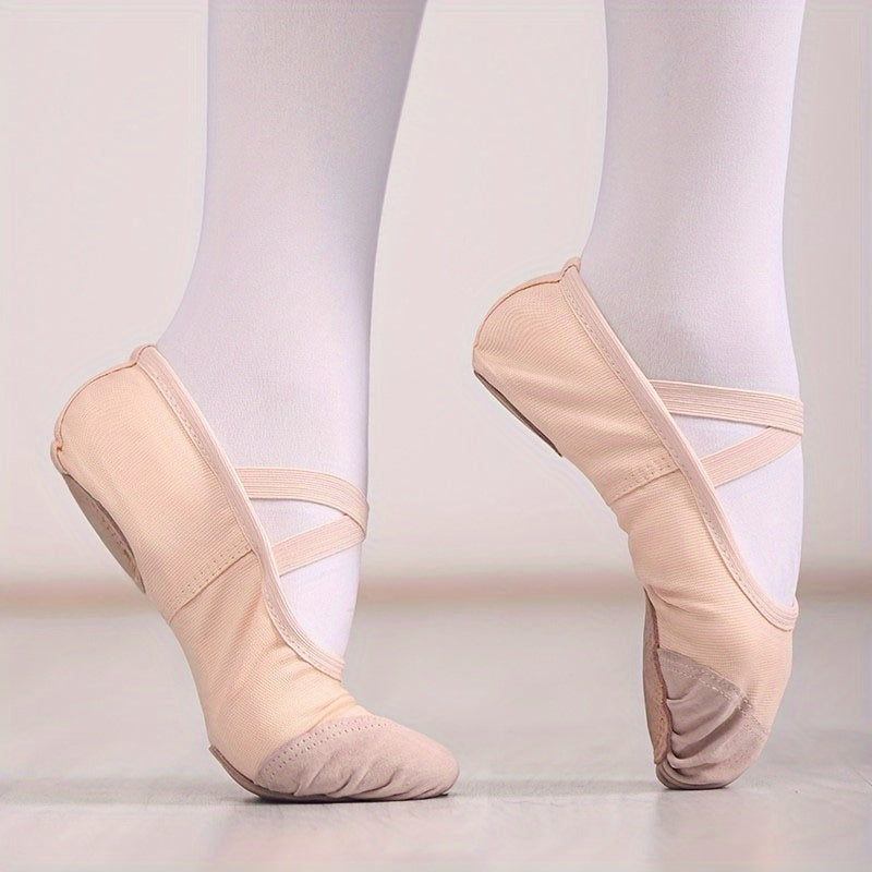 Soft sole ballet dance shoes for youngsters, perfect for yoga and training, with slip-on, non-tie design and leather sole for boys and girls.