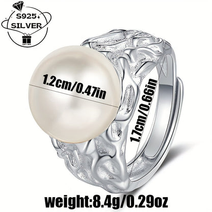 This luxurious 925 Silver Fashion Texture Personality Pearl Women's Open Adjustable Ring weighs approximately 8.4G. Perfect for daily wear, weddings, banquets, parties, and birthday celebrations, this ring makes a stylish gift for girlfriends and ladies.