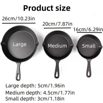 Set of 3 Cast Iron Cookware Pieces - Non-Stick, Versatile Pans in Different Sizes for Use on Induction & Gas Stoves - Ideal for Frying, Sauteing & Cooking