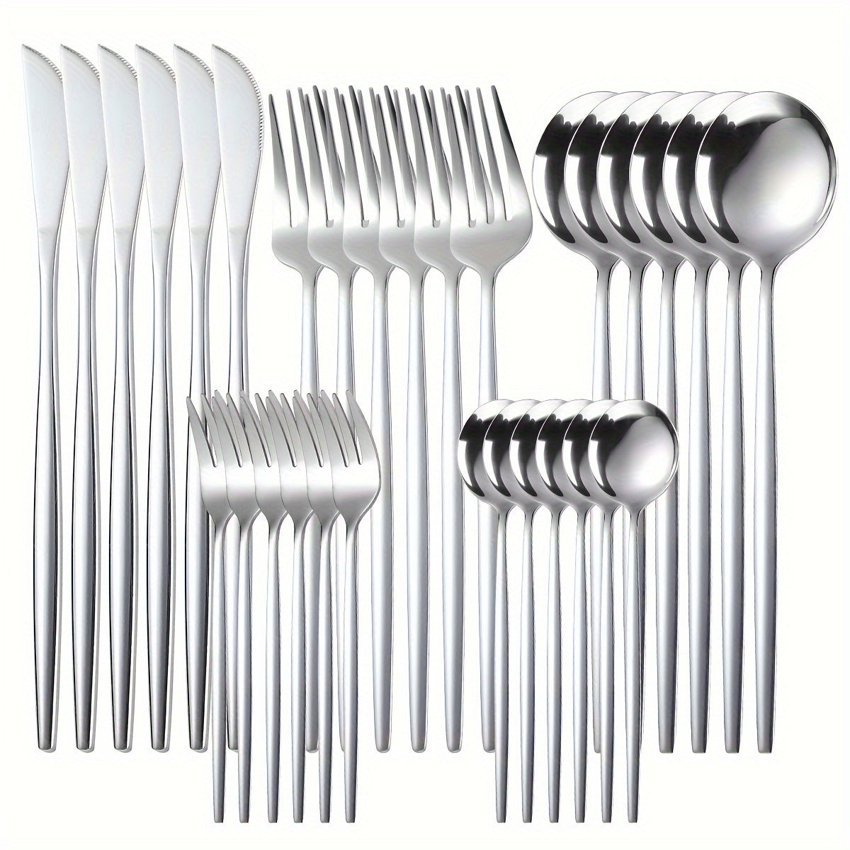 30-piece Stainless Steel Portuguese Cutlery Set with Knives, Forks, Spoons, and Dessert Spoons. Dishwasher safe and suitable for various occasions. Multiple color options.