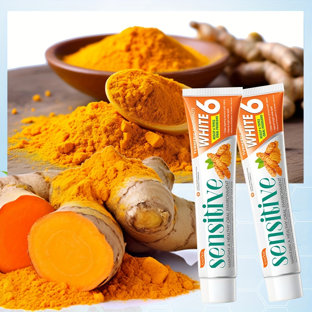 1pc 100g Turmeric toothpaste for whitening & brightening, deep cleaning, fresh breath, oral care with natural ingredients