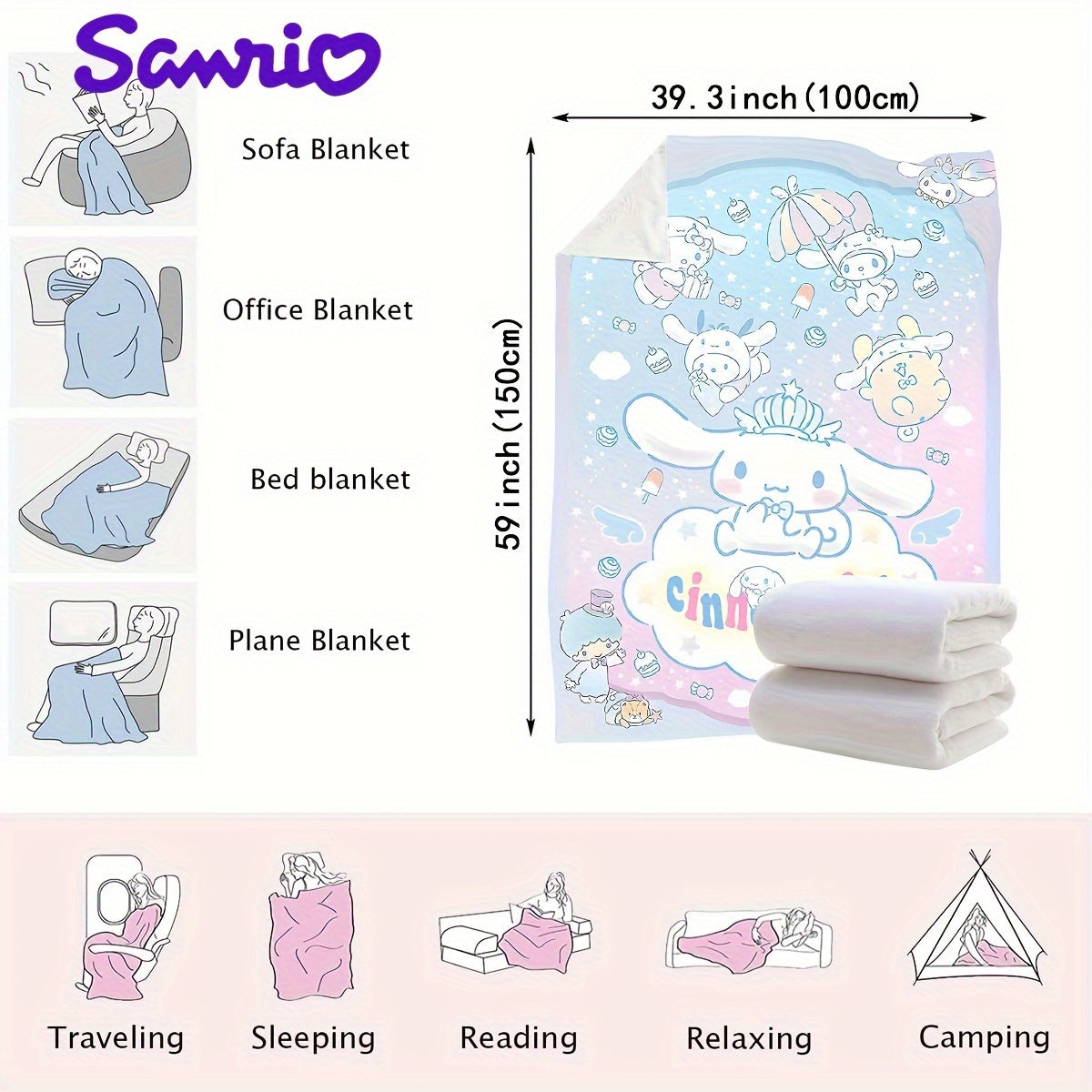 Stay cozy with this adorable Sanrio Big Eared Dog flannel blanket featuring a cartoon digital print. Designed for ultimate comfort, this cute blanket is perfect for adding a touch of comfort and style to any living space. Wrap yourself in warmth and