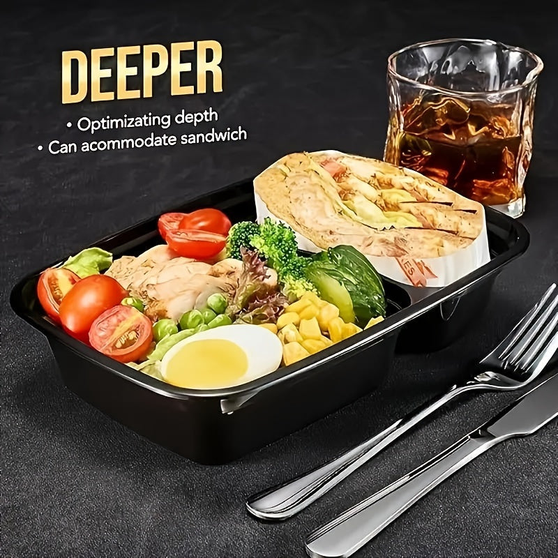 Disposable lunch boxes available in packs of 10, 20, 50, or 100. These reusable and durable meal prep containers are microwaveable and extra large and thick. They are BPA free with lids included, suitable for school, office, camping, and picnic use.