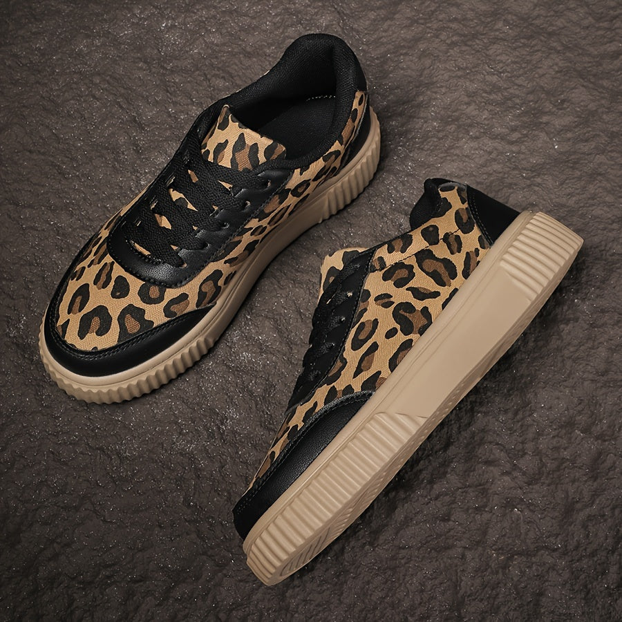 Women's Leopard Print Sneakers, Lightweight Athletic Platform Shoes