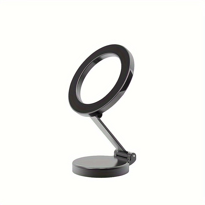 Metal high-strength magnetic mobile phone holder for car, foldable and 360-degree rotatable on dashboard for navigation.