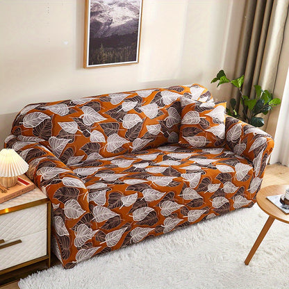 Modern printed sofa slipcover with elastic closure, made of 95% polyester and 5% spandex. Machine washable with active printing and stitched craftsmanship. Fits armchairs to sectional sofas, weighing 100-120gsm fabric.