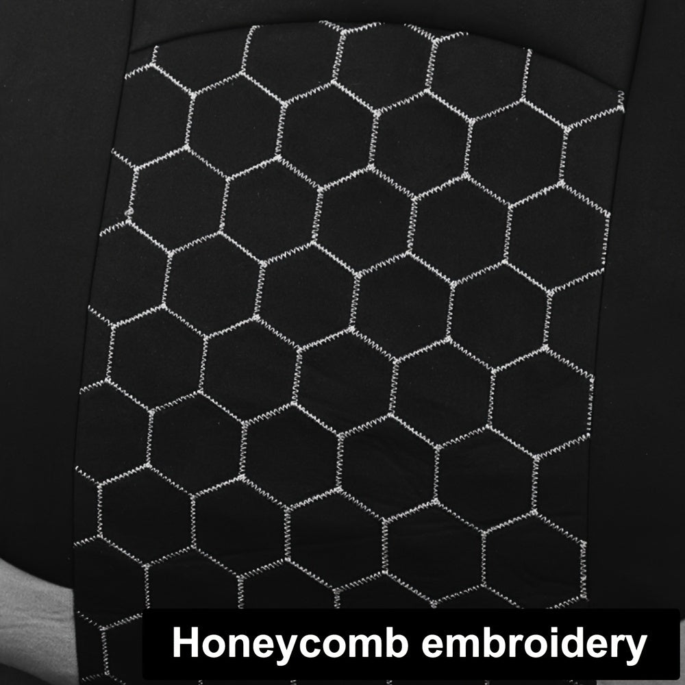 Honeycomb embroidered polyester car seat covers with soccer pattern, suitable for most vehicles.