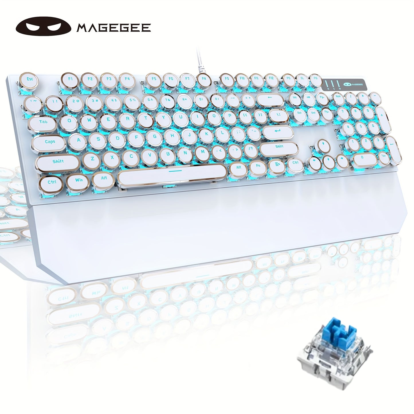 MageGee Typewriter Mechanical Gaming Keyboard with RGB Rainbow Backlit Round Keycaps suitable for Game and Office use on Windows, Laptop PC, and Mac.