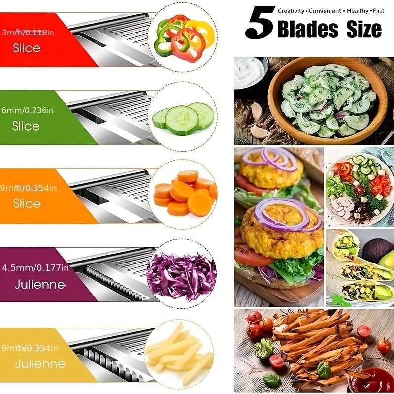 Stainless Steel Vegetable Slicer Set with Adjustable Mandoline Slicer, 5 Blades, Professional Vegetable Grater, Onion and Potato Grater, Kitchen Accessories