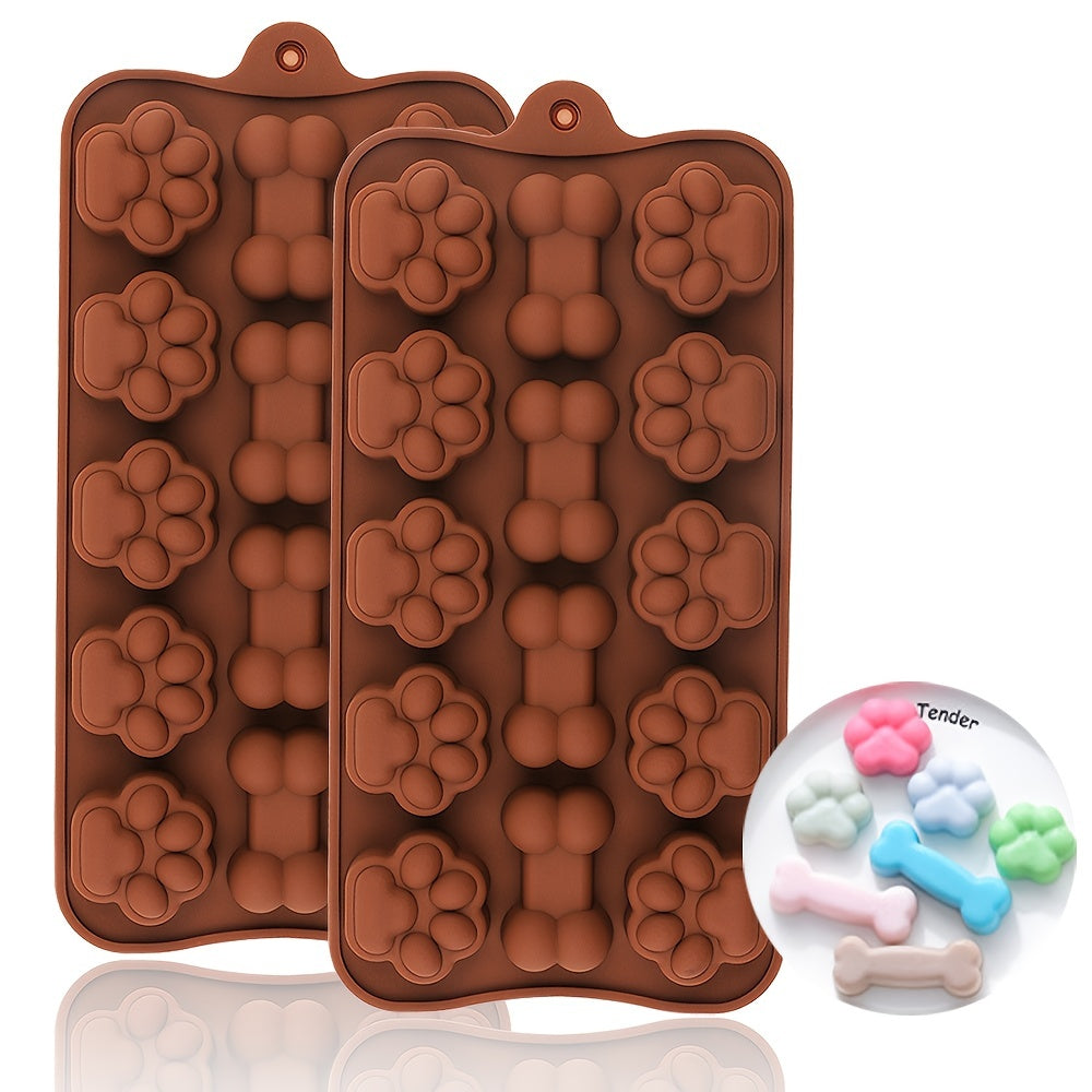 Set of 2 Puppy Dog Paw Baking Pan and Dog Bone Chocolate Mold - Non-Stick Food Grade Silicone Mold for Chocolate, Candy, Jelly, Ice Cubes, and DIY Baking Tools