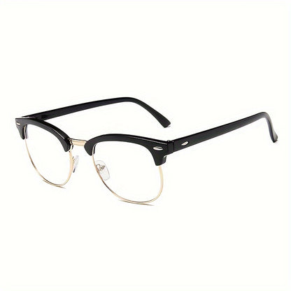 Chic black eyeglass frame for women with retro golden anti-blue light feature, clear transparent lenses, and eyebrow-shaped design, also suitable for men's computer glasses.