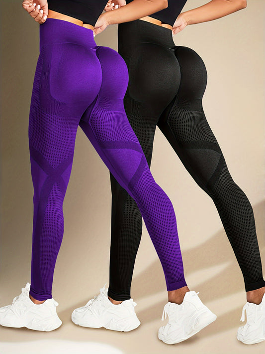 Abdominal control, pleated fitness yoga leggings in two solid colors. Made of high-elasticity polyamide and elastic materials. Ideal for women's activewear and exercise in all seasons.