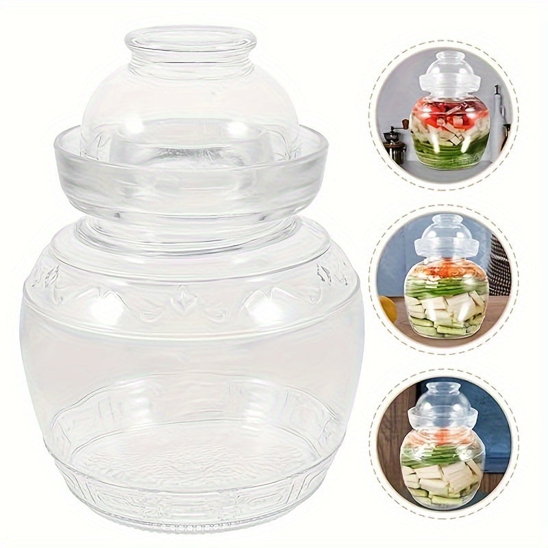 Glass fermentation jar with wide mouth and sealable lid for fermenting sauerkraut, kimchi, and beverages - preserves freshness with airtight storage.