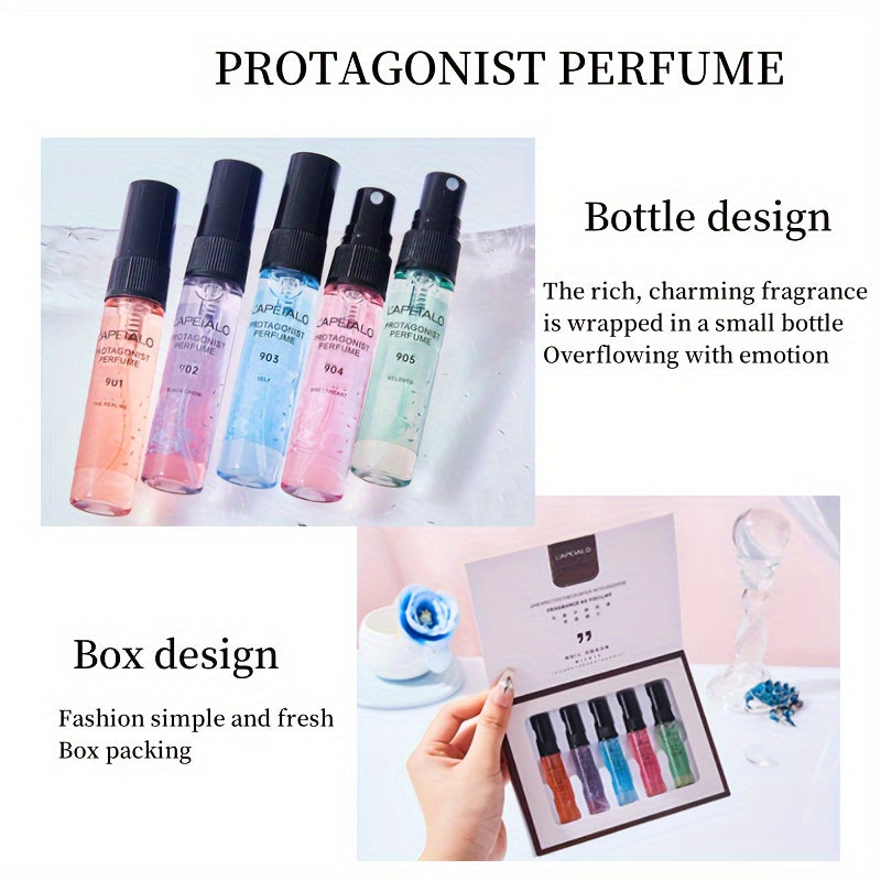 5-piece Women's Perfume Gift Set: 5ml Floral scent, long-lasting, alcohol-infused, ideal for travel or pocket use.