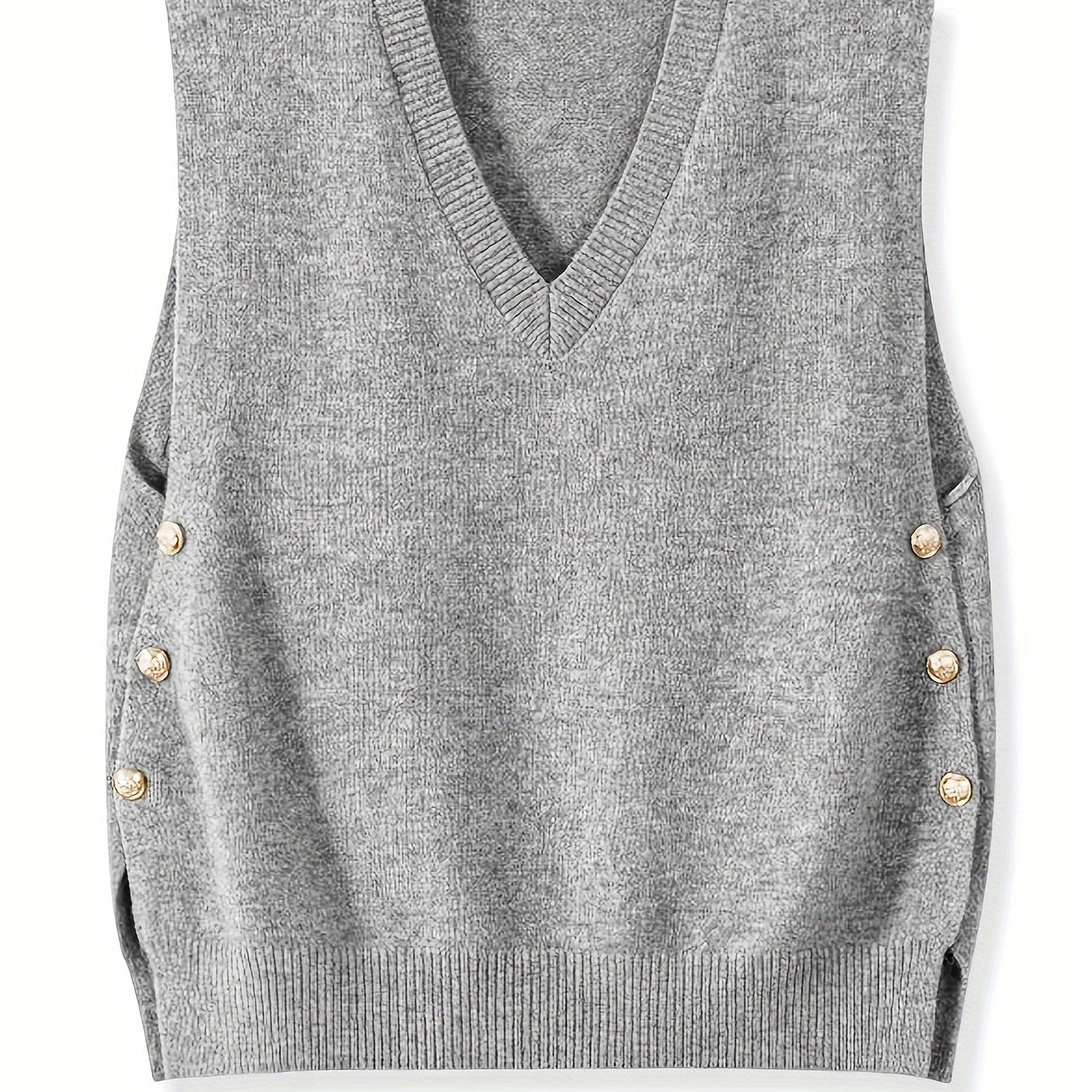 V-Neck Knitted Vest with Side Buttons