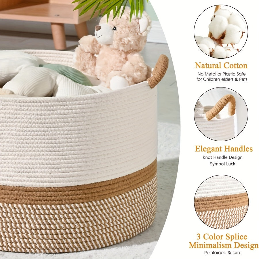 1 woven basket for storage, available in 4 colors; suitable for laundry, living room, nursery, pillows, and toy chest.