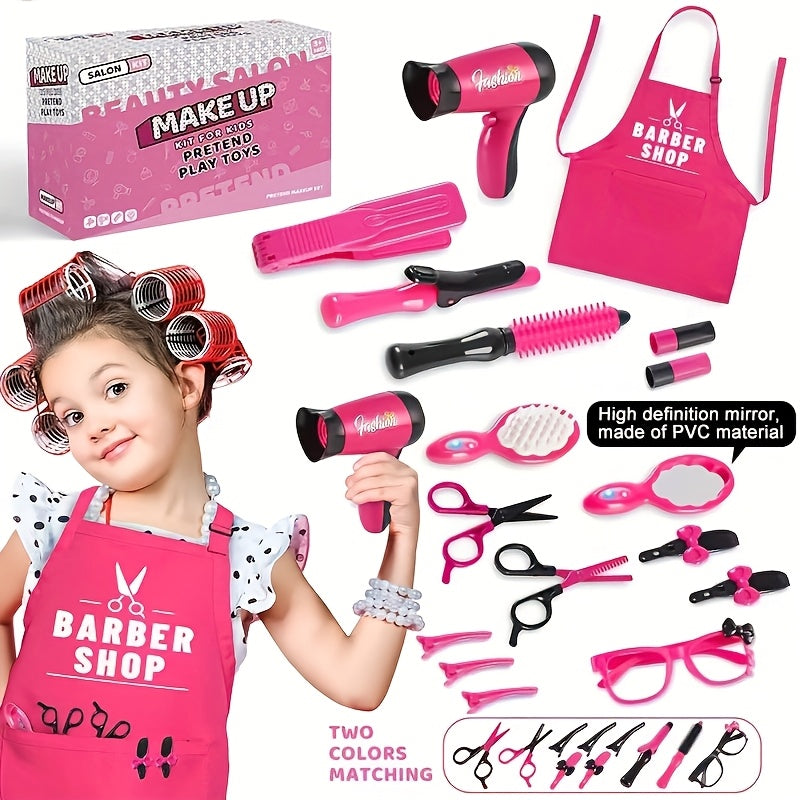 17-piece girls' beauty salon set with pretend haircut toys and styling accessories