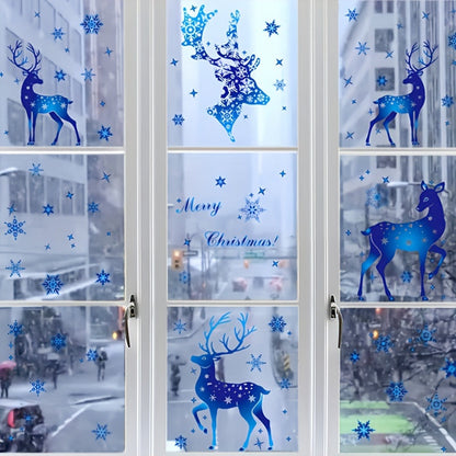 Christmas Snowflake Elk Static Electricity Window Film made of PVC, perfect for decorating your home during Christmas and New Year. Ideal for use on windows, doors, bathrooms, offices, bedrooms, and living rooms.