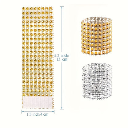 Set of 12 elegant rhinestone napkin buckles in gold for table décor, weddings, parties, and Christmas.