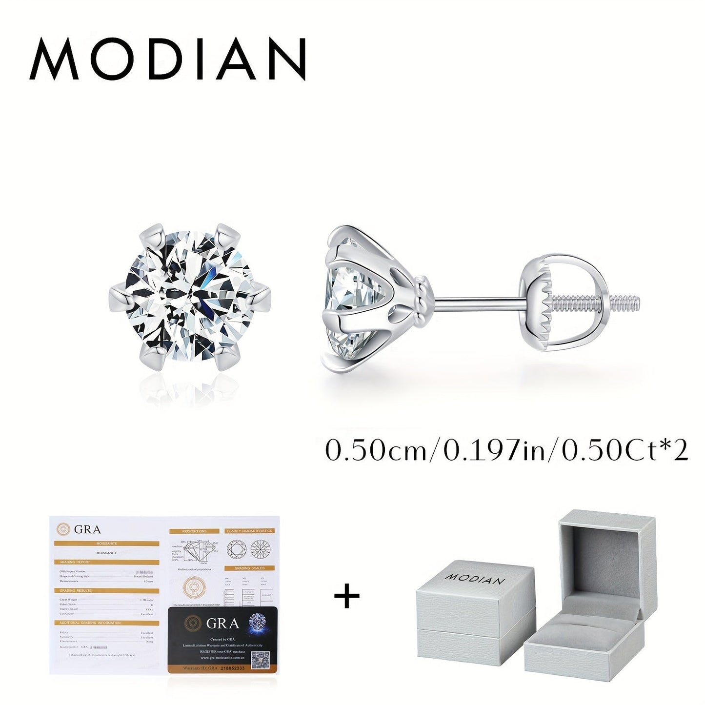 Elegant 1 Carat D Color Moissanite Stud Earrings in 925 Sterling Silver, Sparkling Platinum Plated Wedding Jewelry for Women