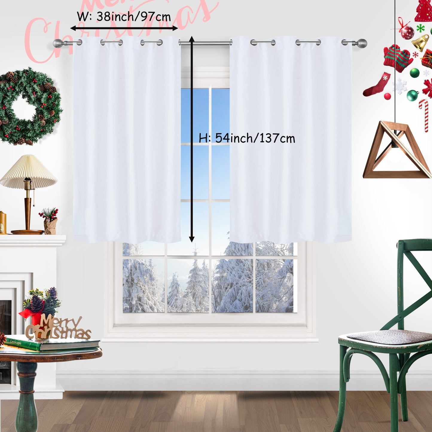 Add a festive touch to your space with 2 pieces of red Christmas curtains. These curtains are made of faux silk with a grommet top design, providing both style and functionality. Perfect for living rooms, bedrooms, offices, kitchens, and studies, these