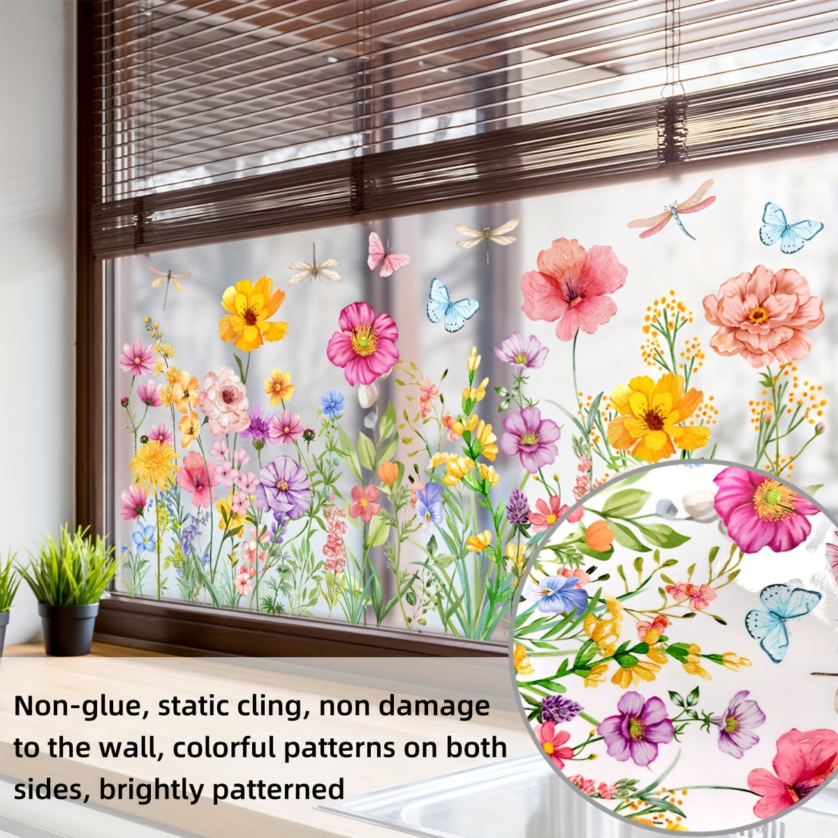 Decorate your bedroom, kitchen, or balcony with the modern design of the 1pc D12006-YX Contemporary Floral And Butterfly Glass Window Cling. This 30X60Cm PVC static adhesive decal features a reusable double-sided print for easy application and removal.