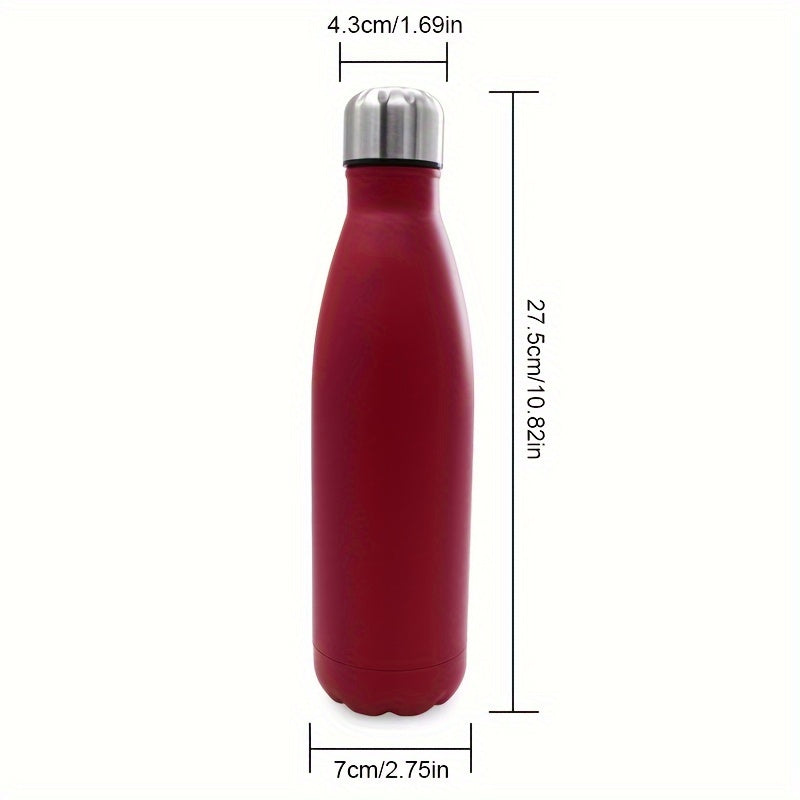 Double-layer stainless steel water bottle with 500ml capacity, designed for outdoor sports with thermal insulation, leak-proof seal, and portability for travel and outings.