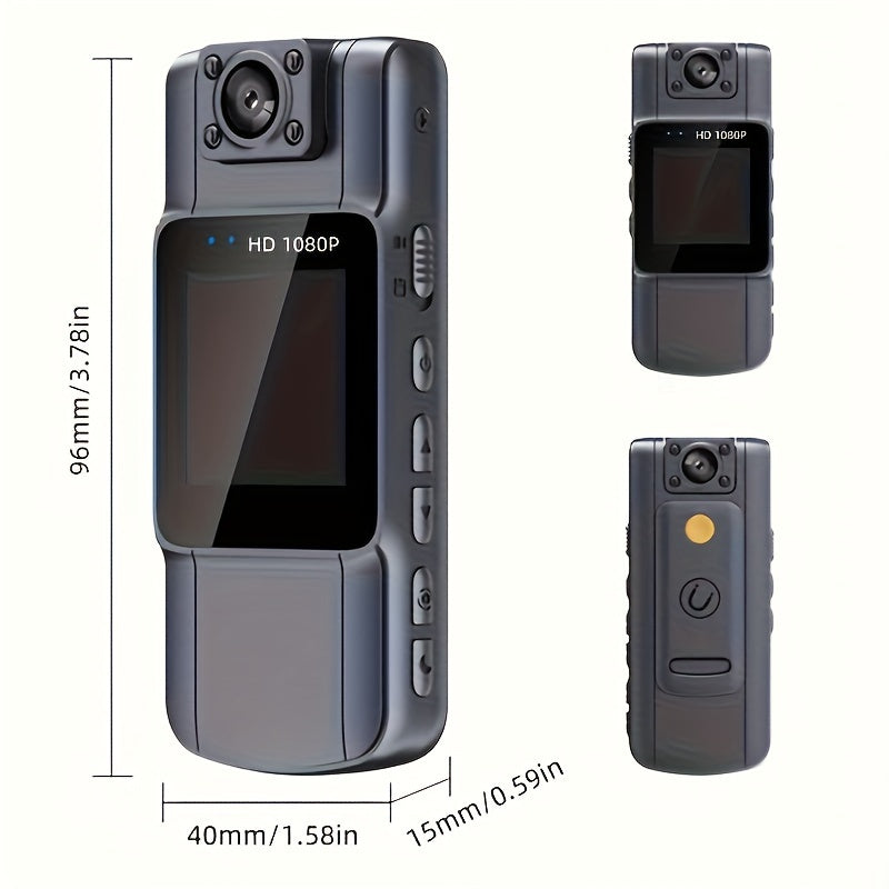 Portable 1080P Full HD Camera with Night Vision, Long-lasting Battery, and Clip for Outdoor Activities.