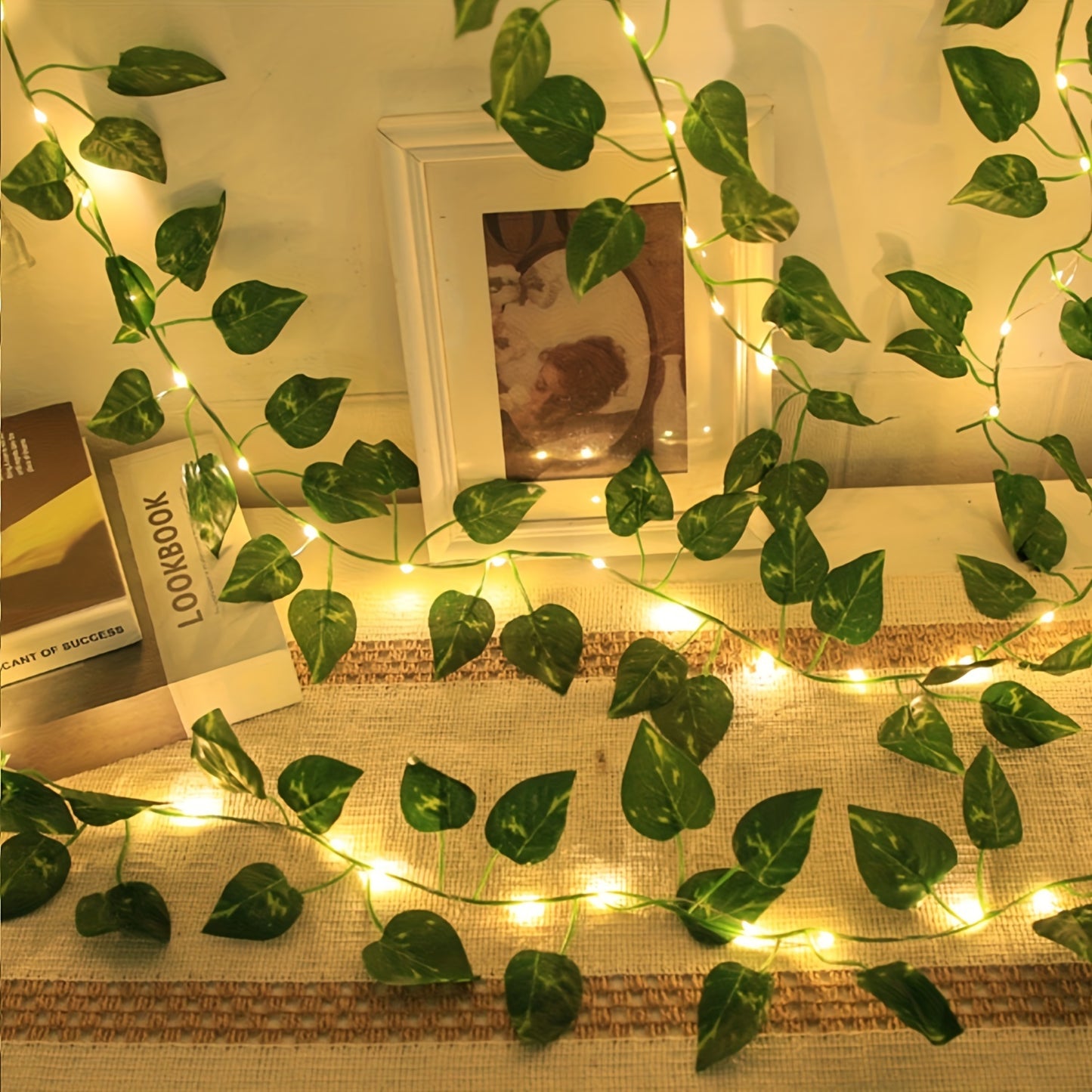 Green Ivy Leaf LED String Lights: Battery-powered for home ambiance, parties, weddings, and holidays. Perfect for decoration.