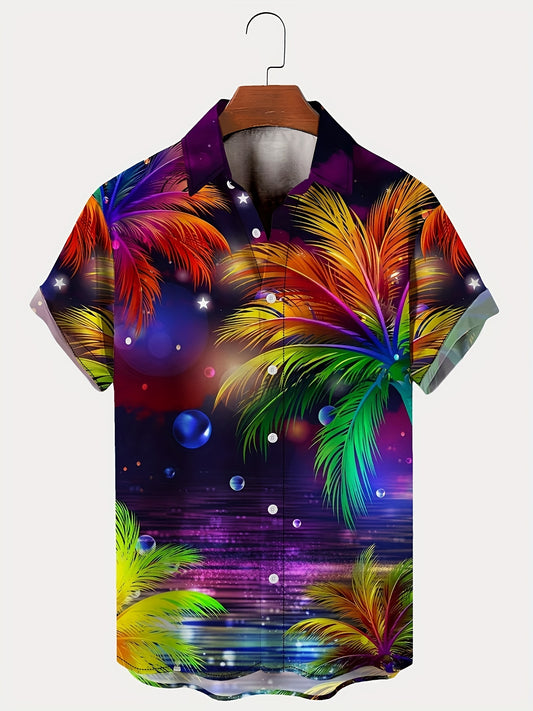 Men's plus size coastal graphic print shirt for summer.