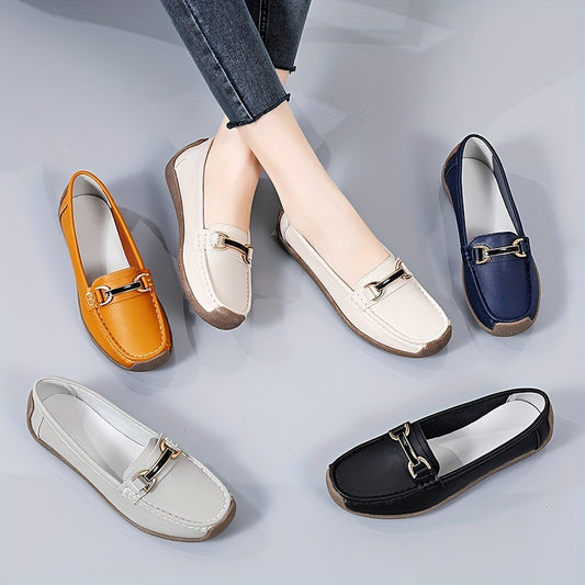 Women's lightweight flat loafers with metal buckle decoration, perfect for casual slip-on style.