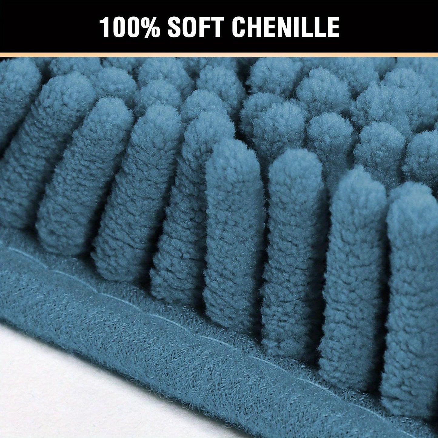 Set of 2 Chenille Bathroom Mats: U-shaped and rectangle, shaggy plush design for water absorption and anti-slip protection.