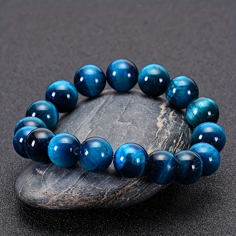 Stylish and unique couple bracelet featuring a single strand of 8mm AAAA high-quality blue tiger eye stones. Perfect as a personalized and elegant birthday gift for friends and family.