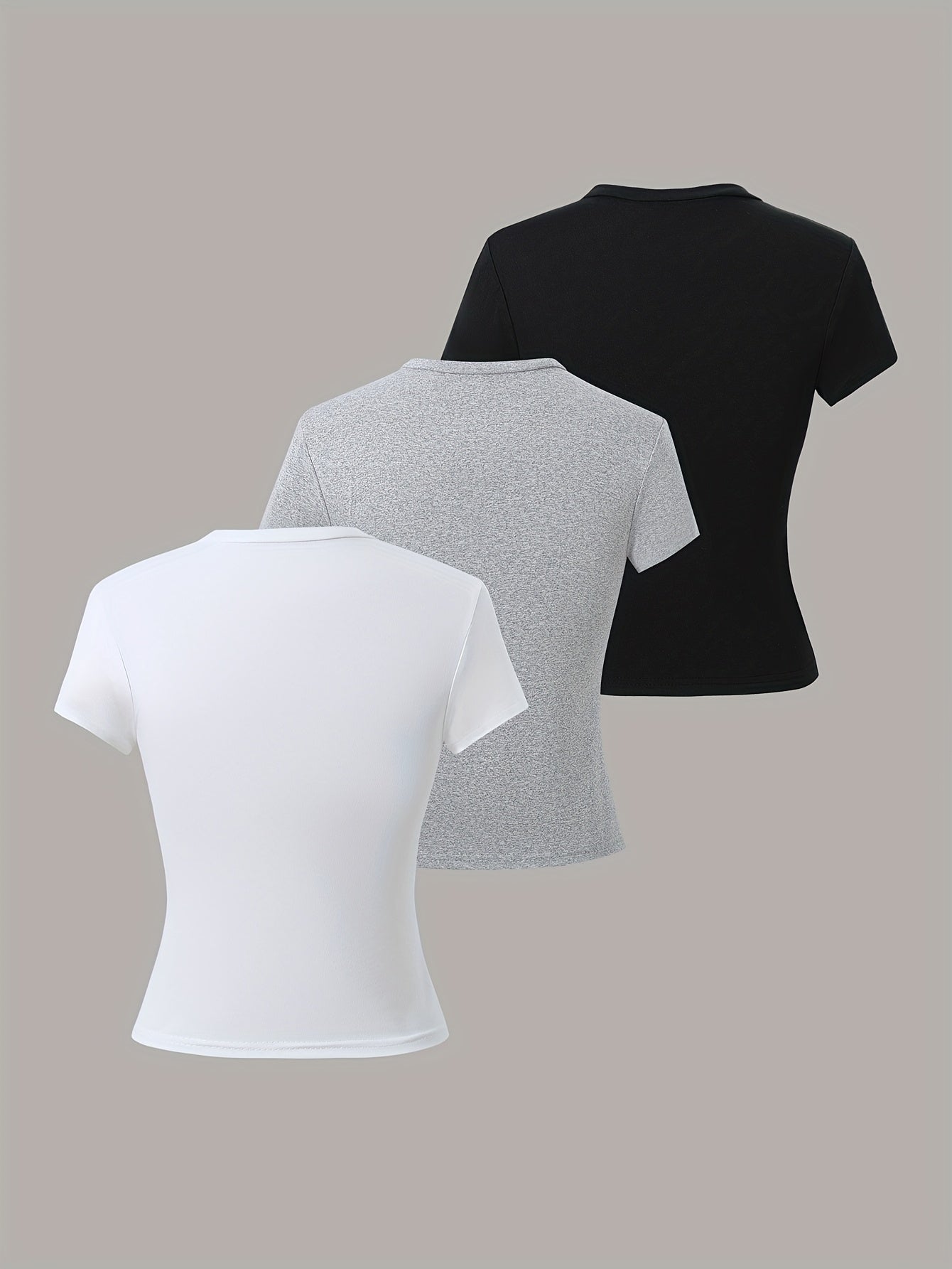 3 pack of girls' round neck short sleeve T-shirts, stylish and versatile tops.