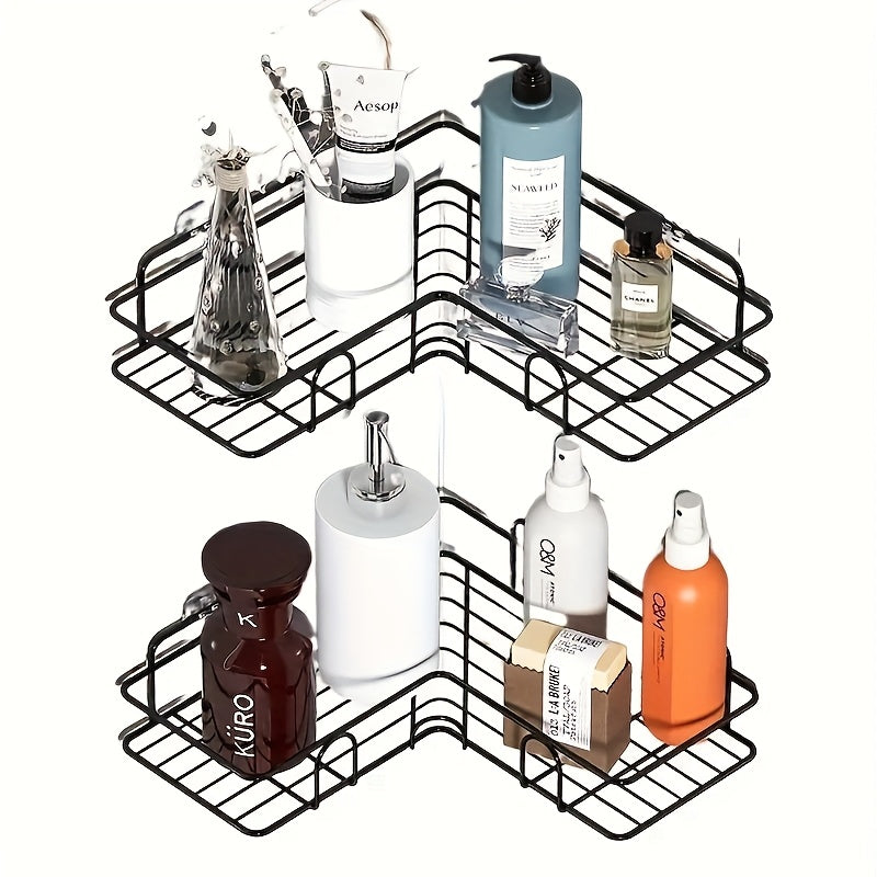 Shower caddy made of stainless steel, rust-proof, wall-mounted organizer for bathroom essentials.