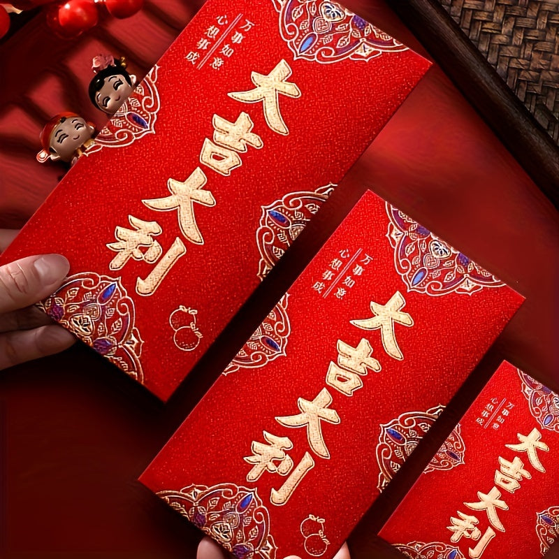 Set of 6 High-Quality Chinese New Year Red Envelopes - Luxurious Matte Coating with Elegant Gold Foil, Traditional Money Bags for Spring Festival Well Wishes & Prosperity