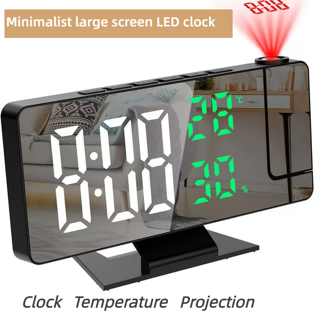 LED Projection Clock with Temperature, Humidity Display, and Smart Electronic Alarm for the Bedroom.