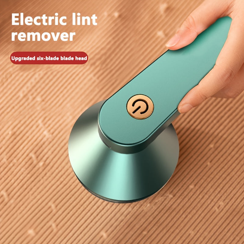 Rechargeable household lint trimmer removes fabric pills from clothes and bedding.