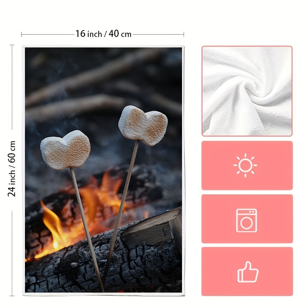 2 pieces of ultra soft kitchen towels perfect for roasting marshmallows by the campfire. These heart-tipped sticks make them highly absorbent and ideal for holiday decor. Machine washable and measuring 16x24 inches. Item number 2KYSYS1215241.