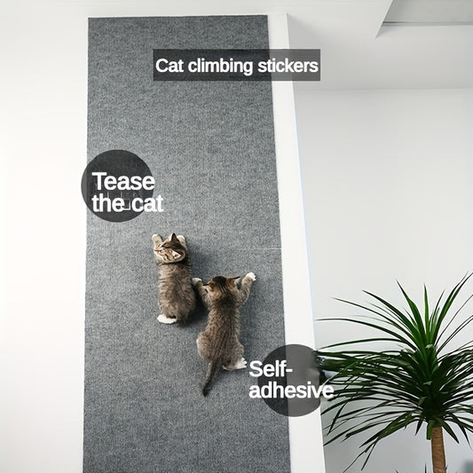 Self-adhesive cat scratching pad made of durable polyester, non-slip, wall-mounted for easy use as furniture protector.