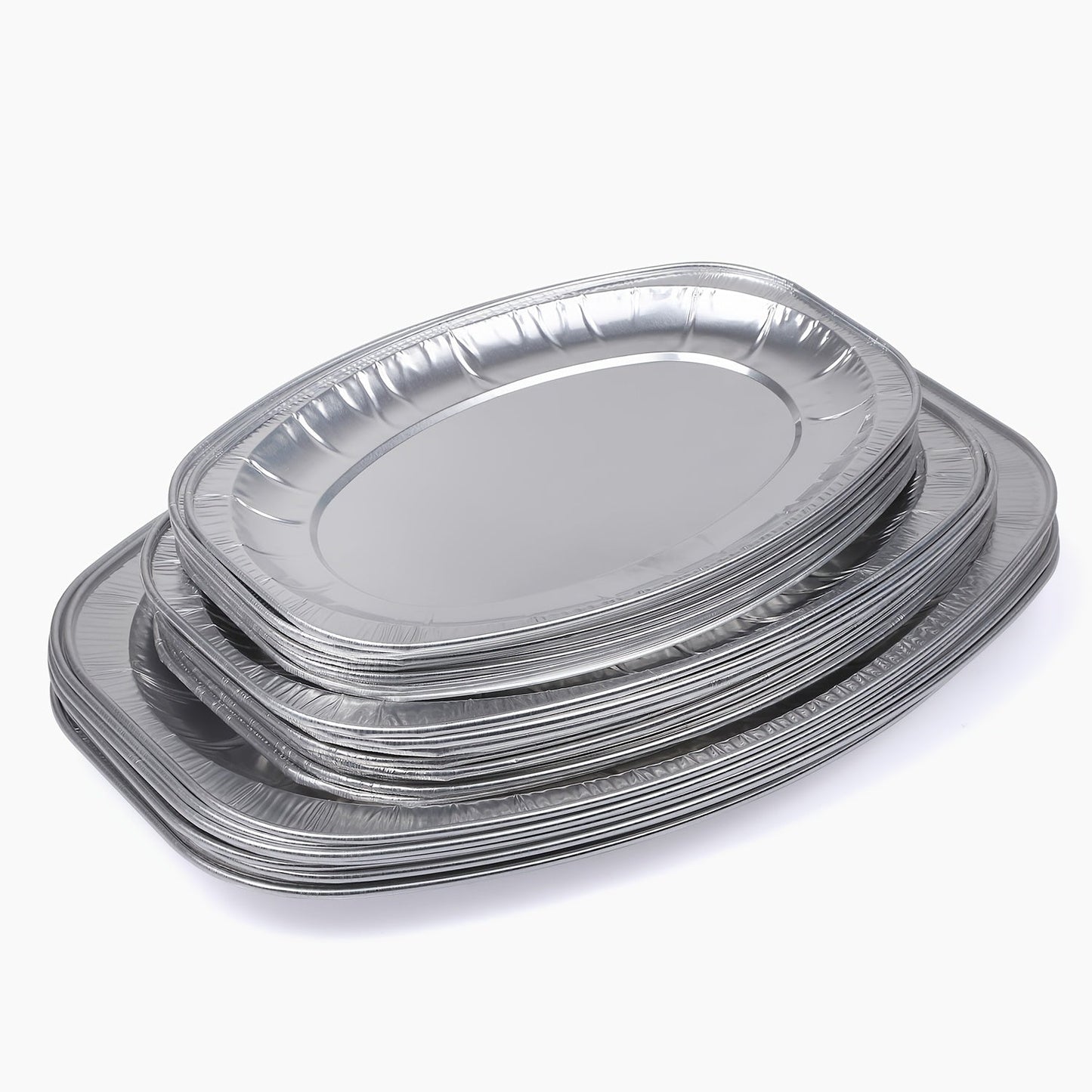 Pack of 10 aluminum foil pans for baking, disposable trays in an oval shape for heating, storage, and outdoor grilling - No electricity required