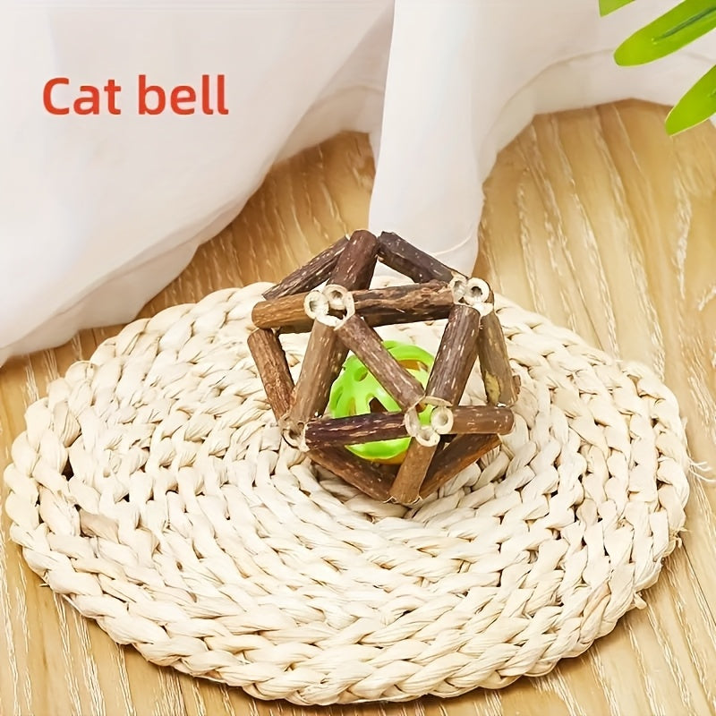 Rattan cat bell toy for indoor cats promotes dental health and teeth cleaning, suitable for all breeds, no battery required.