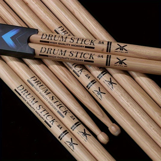 5A Hickory Drumsticks, Uncharged Pair - Economic Quality, Balanced Weight, Durable, Ideal for Practice & Jazz Performances