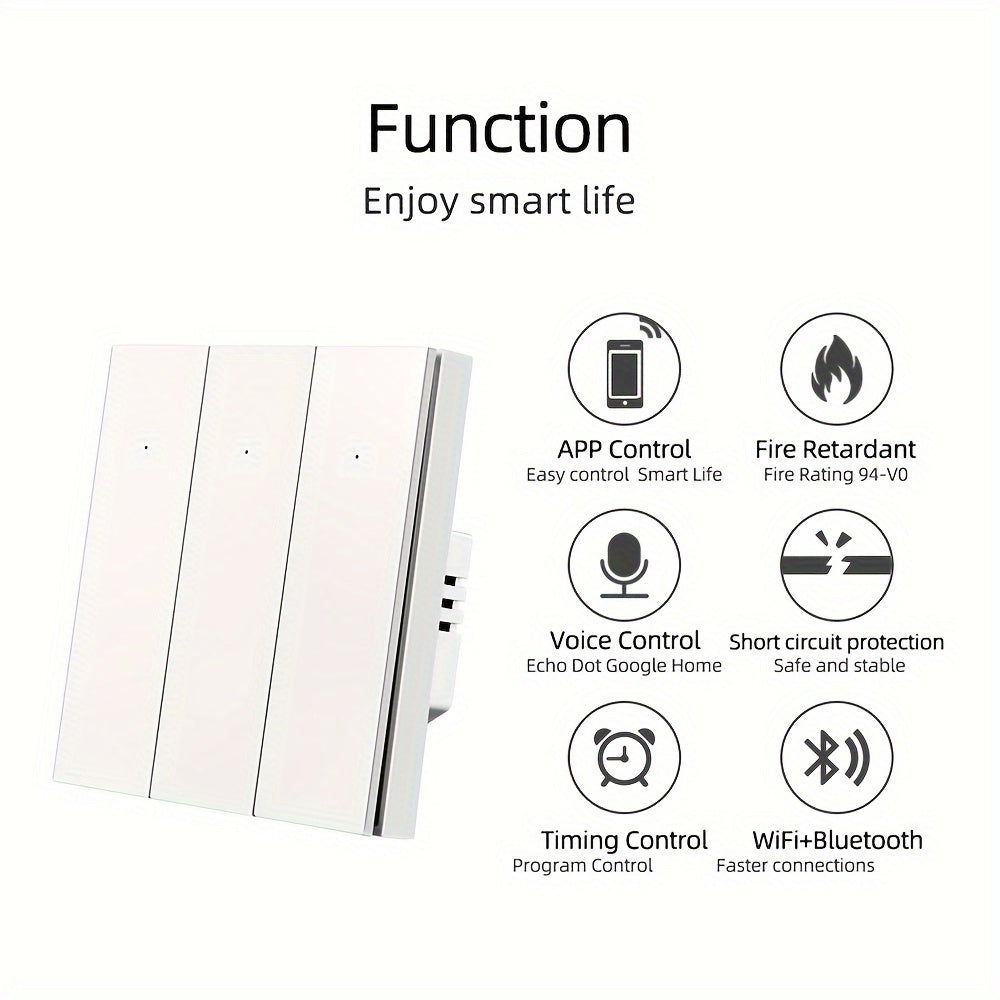 Chevolink Smart WiFi Wall Light Switch with voice control through Amazon Alexa & Google Assistant. Single pole button switch with wireless app control using Tuya Smart Life. Works with