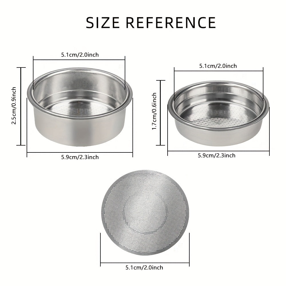 Espresso Filter Basket - Double Layer Stainless Steel, 51mm, Pressurized with Puck Screen. Dual Wall Portafilter Replacement for Gourmet Coffee Brewing.