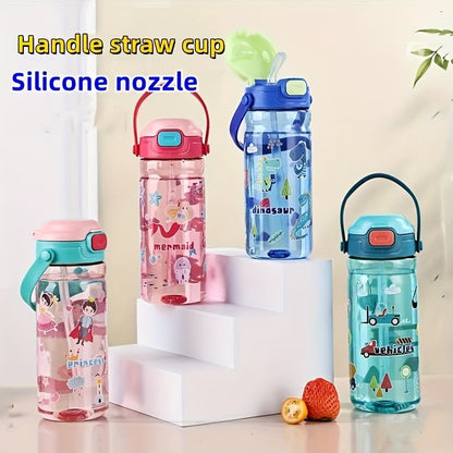 Cartoon water bottle with leak-proof design, detachable handle, and 18.6oz capacity for home, outdoor fitness, travel, and school. A great holiday gift idea.