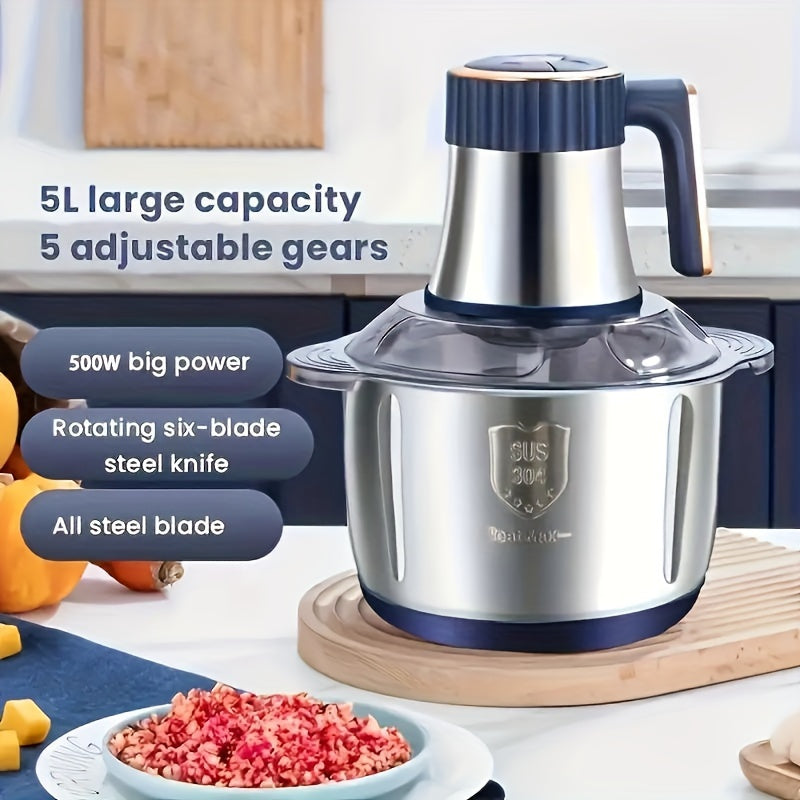 5L Stainless Steel Food Processor with 6-Blade System - Fast and versatile for chopping and mincing, ideal for winter dishes.