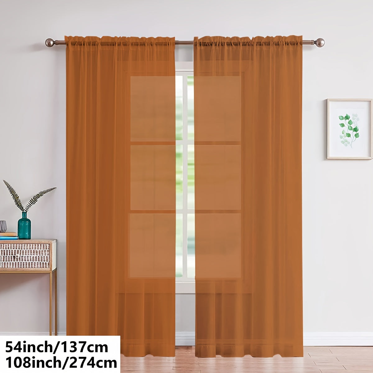 Two pieces of lightweight transparent white gauze curtains, designed for living room and bedroom decoration, with pole-wearing feature.